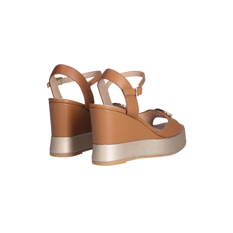 Sandali Zeppa donna in pelle marrone