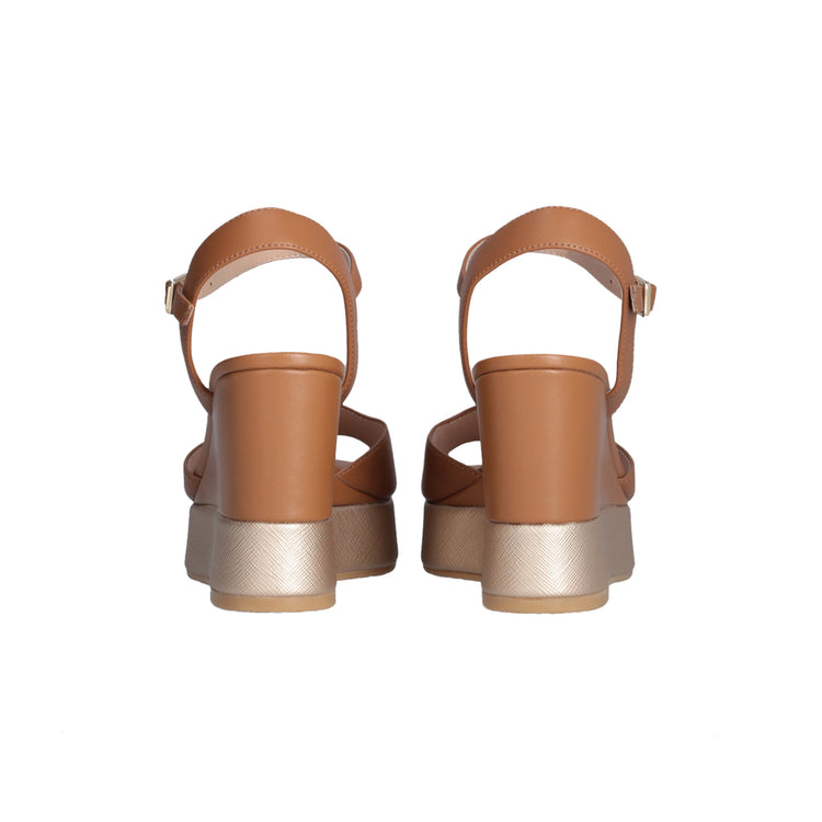 Sandali Zeppa donna in pelle marrone retro
