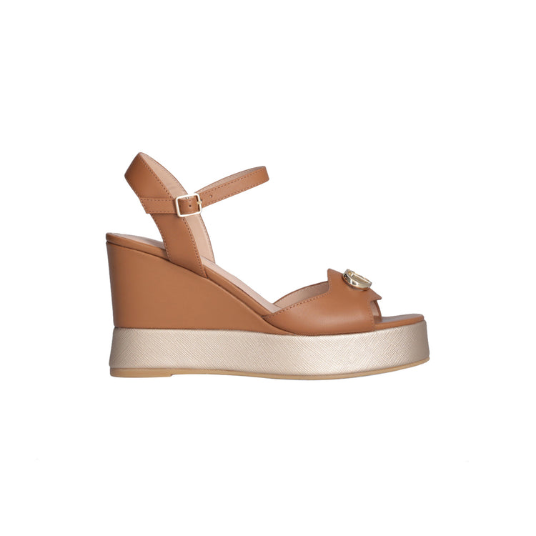 Sandali Zeppa donna in pelle marrone