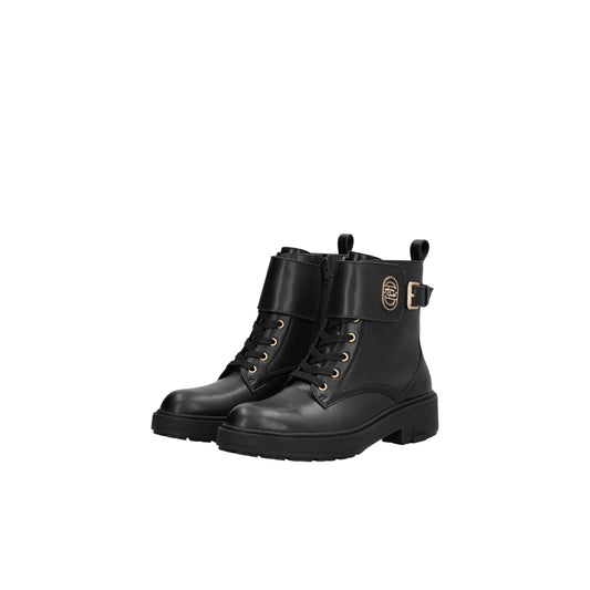 Anfibi Donna in pelle nera con fibbia logata