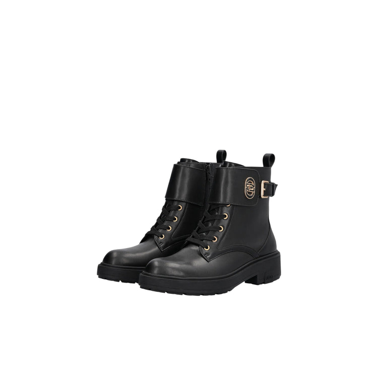 Anfibi Donna in pelle nera con fibbia logata