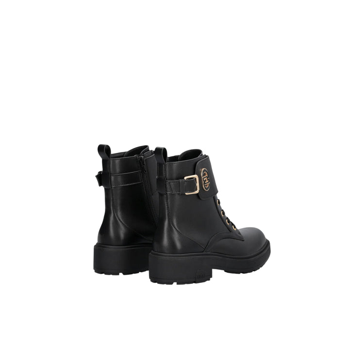 Anfibi Donna in pelle nera con fibbia logata retro