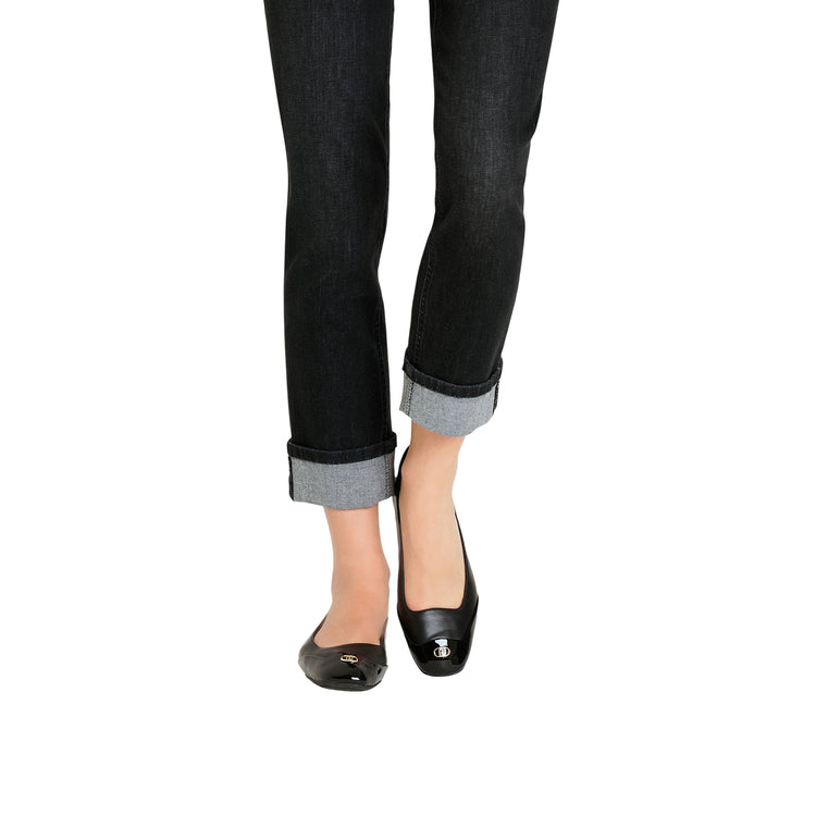 Ballerina Donna in misto pelle con logo frontale