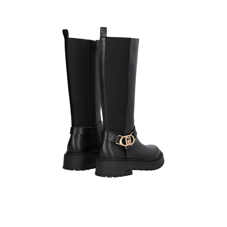 Stivali alti Donna in pelle nera retro