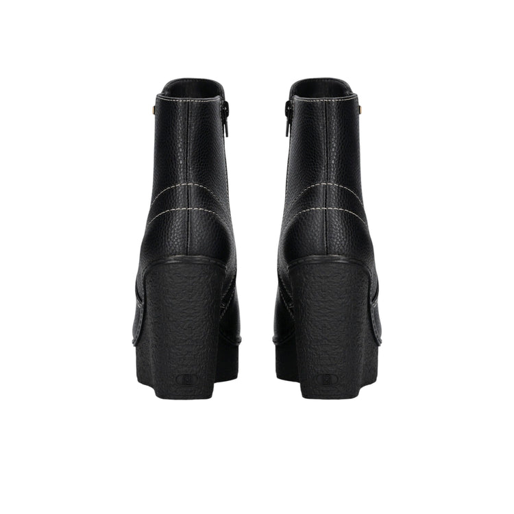 Stivaletti Donna in pelle con zeppa Nero retro