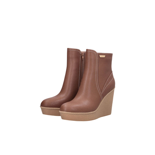 Stivaletti Donna in pelle con zeppa Marrone