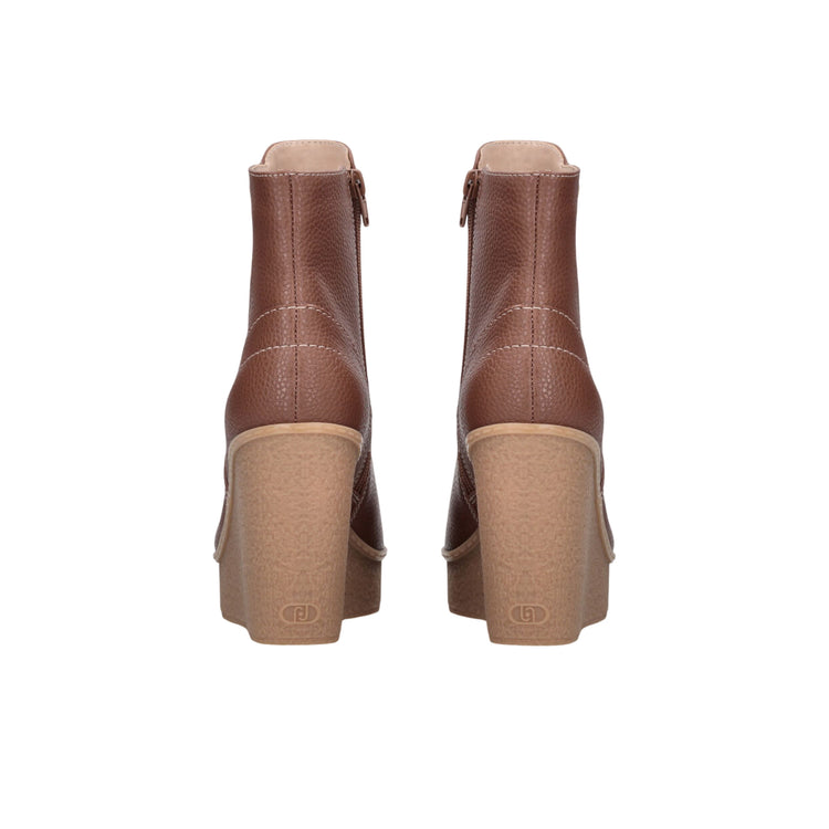 Stivaletti Donna in pelle con zeppa Marrone retro