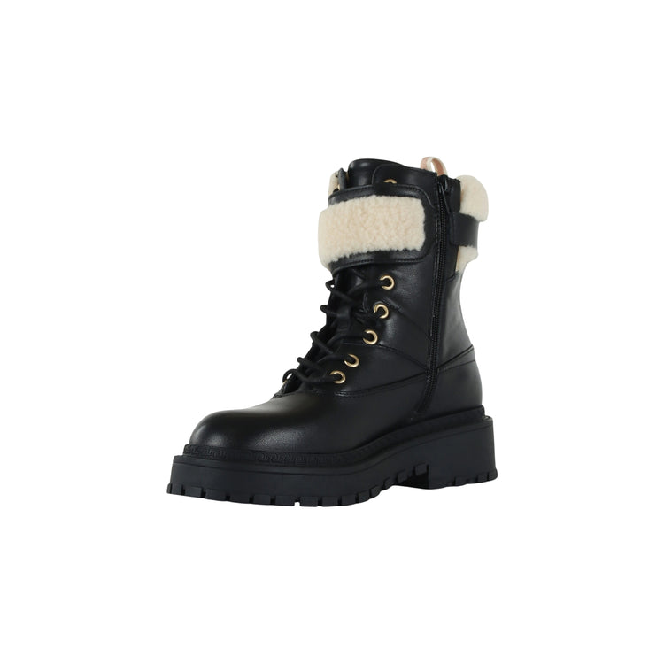Anfibi Donna in pelle nera con ecopelliccia