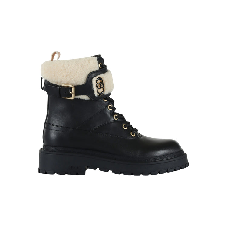 Anfibi Donna in pelle nera con ecopelliccia