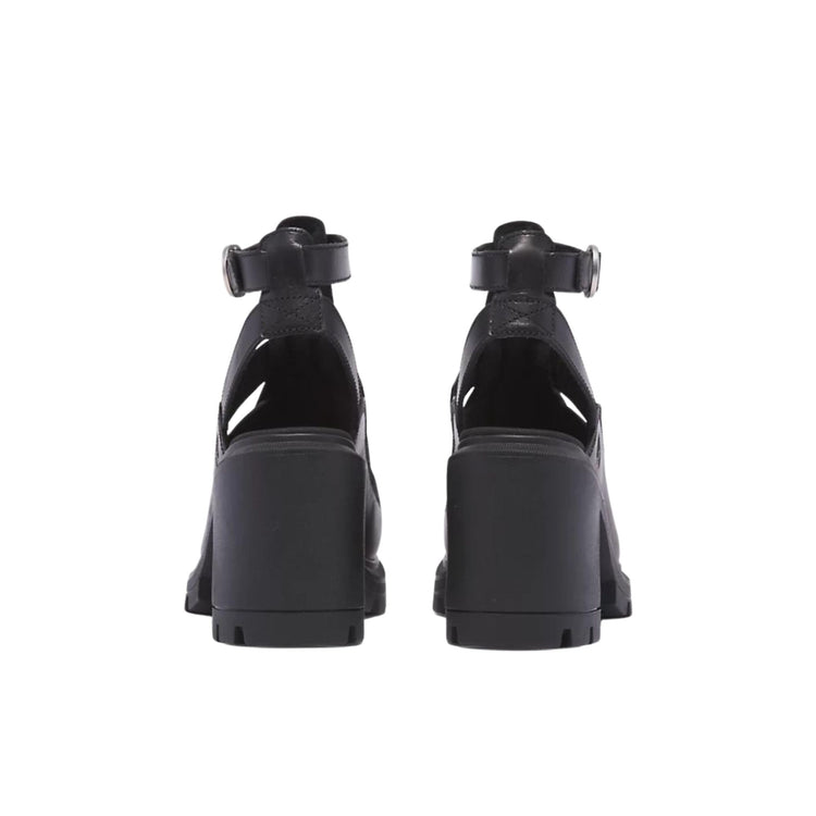 Retro Sandali in pelle con fascette e cinturino alla caviglia e tacco alto largo