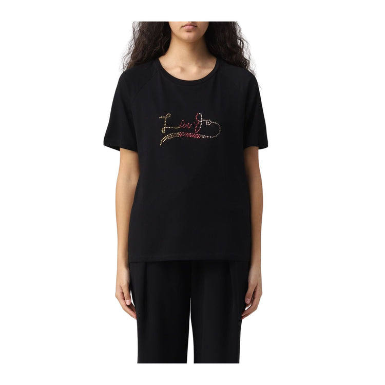 Eco-sustainable women's t-shirt with rhinestones