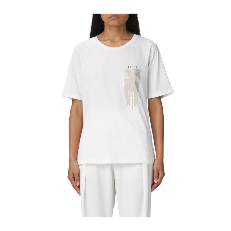 Eco-sustainable women's t-shirt with rhinestones