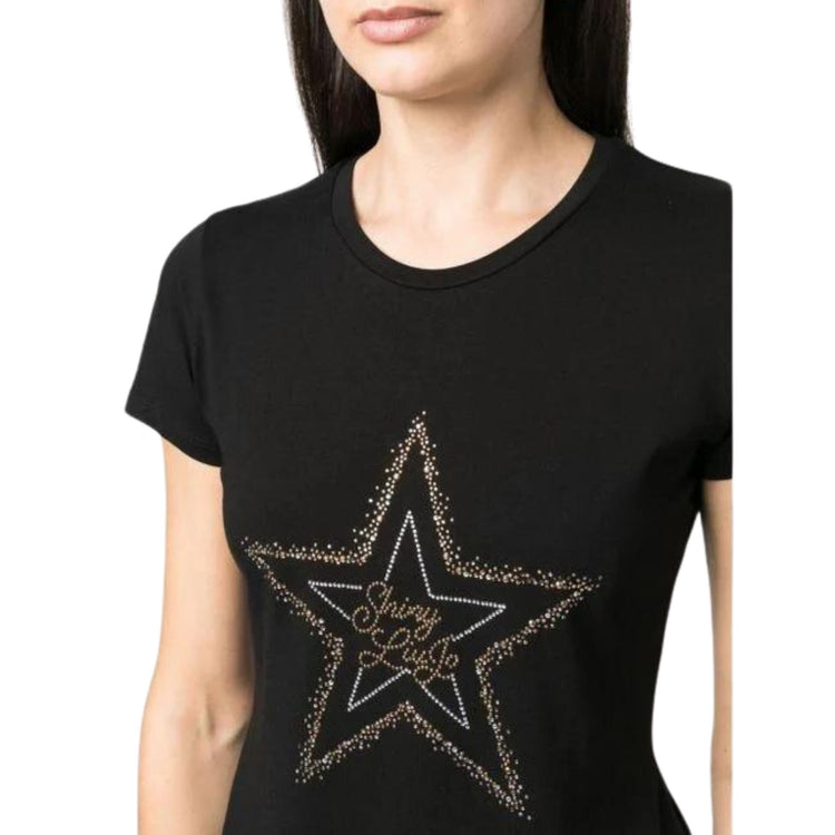Eco-sustainable women's t-shirt with rhinestones