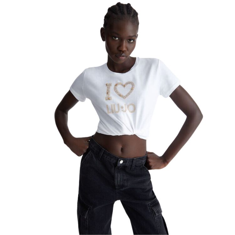 Eco-sustainable women's t-shirt with rhinestones