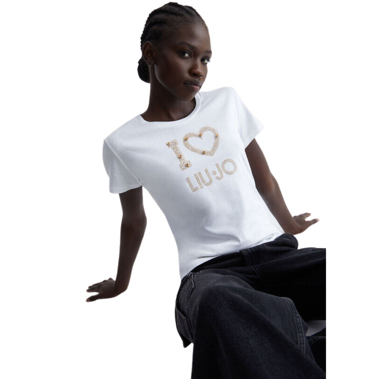Eco-sustainable women's t-shirt with rhinestones