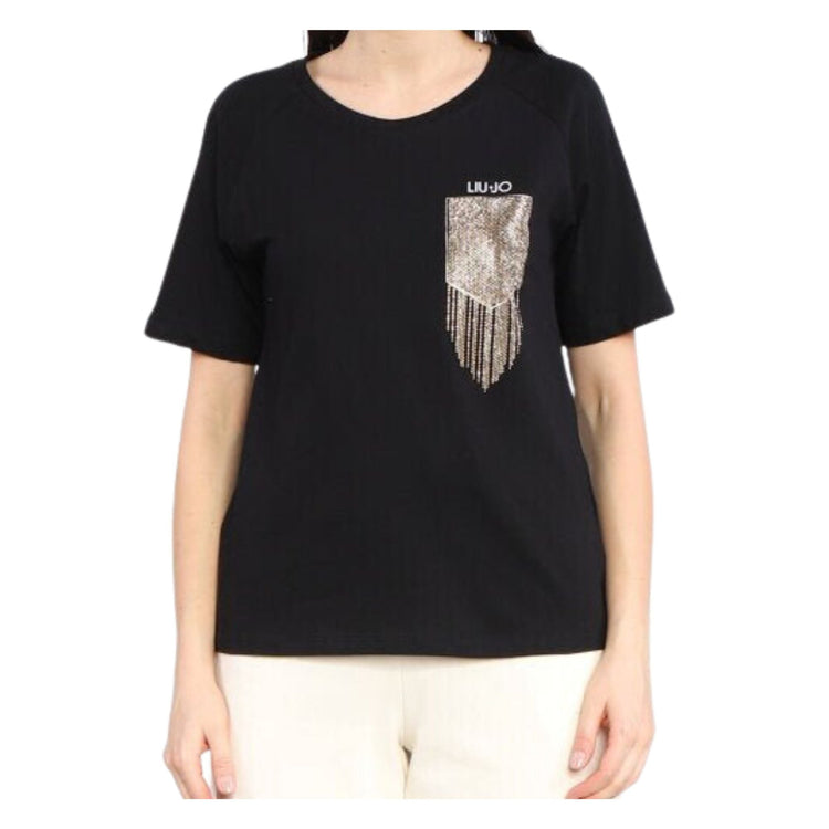 Eco-sustainable women's t-shirt with rhinestones