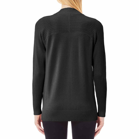 Cardigan Donna in maglia con zip Nero modella retro