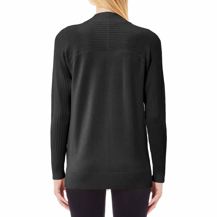 Cardigan Donna in maglia con zip Nero modella retro