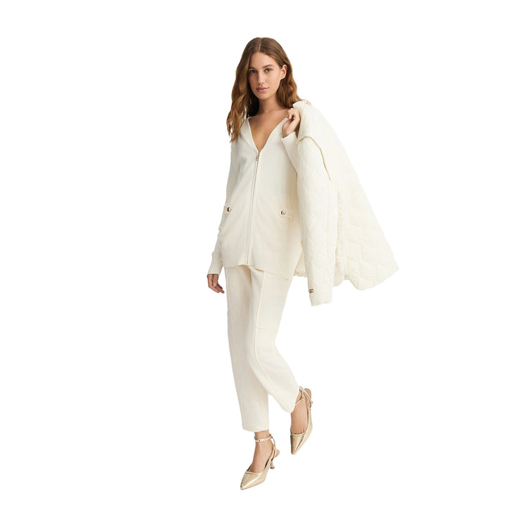 Cardigan Donna in maglia con zip Bianco modella frontale intera