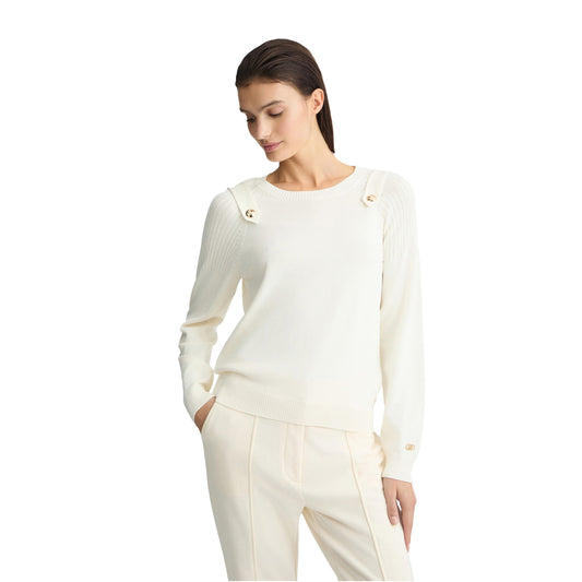 Maglia Donna Bianca con bottoni logati modella frontale