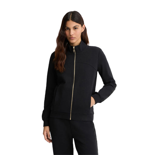 Felpa Donna con zip e strass Nero modella frontale