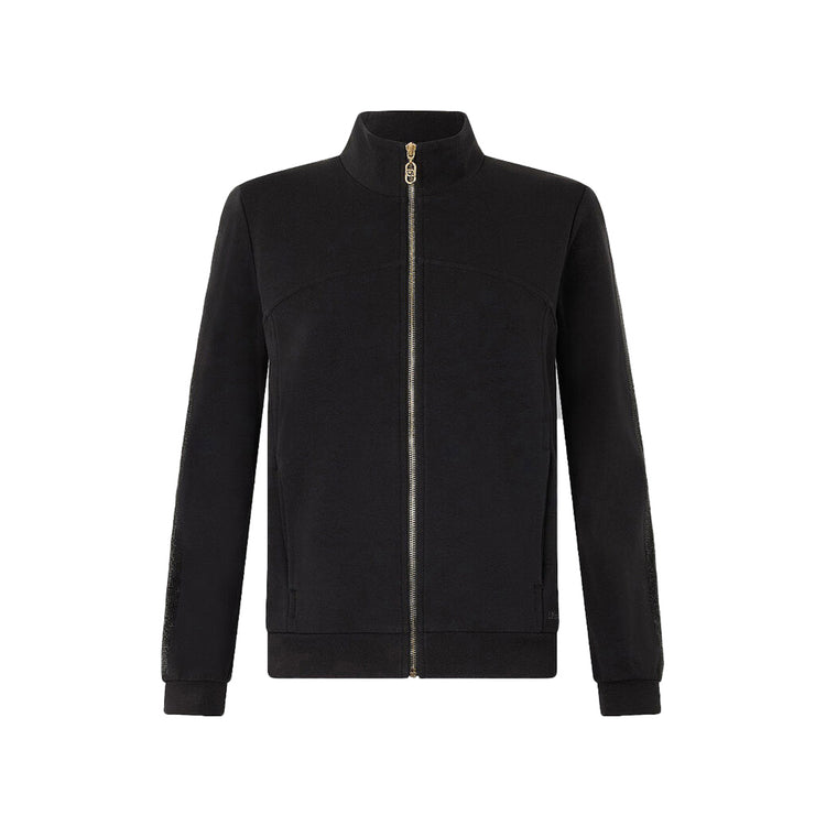 Felpa Donna con zip e strass Nero