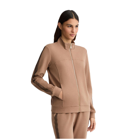 Felpa Donna con zip e strass Marrone modella frontale