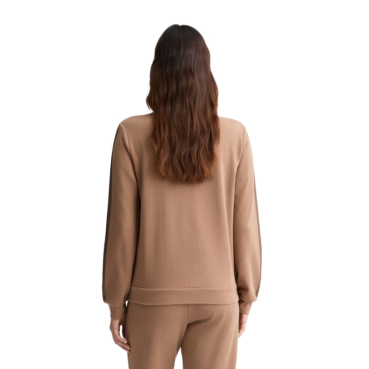 Felpa Donna con zip e strass Marrone modella retro