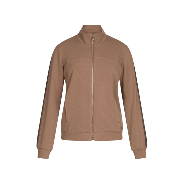 Felpa Donna con zip e strass Marrone