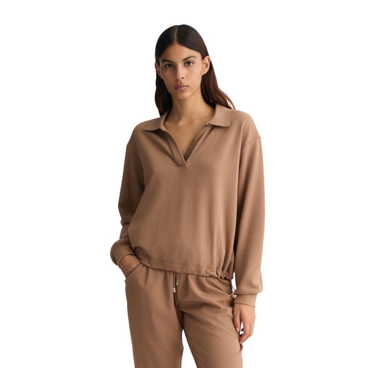 Felpa Donna con dettagli strass Marrone modella frontale