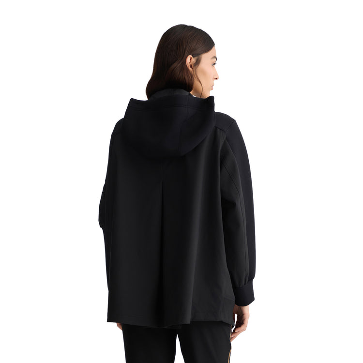 Giacca Donna in jersey nero con cappuccio modella retro