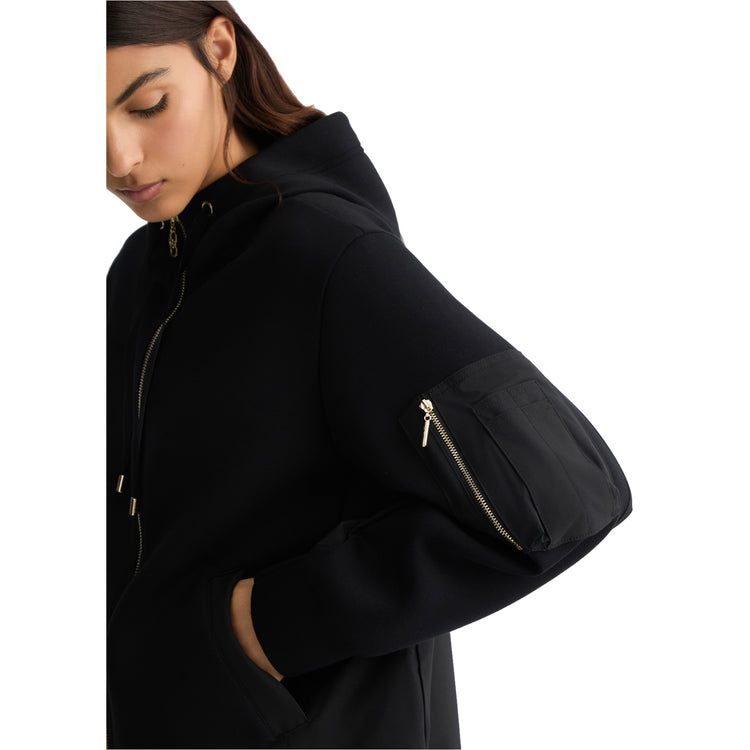 Giacca Donna in jersey nero con cappuccio dettaglio laterale