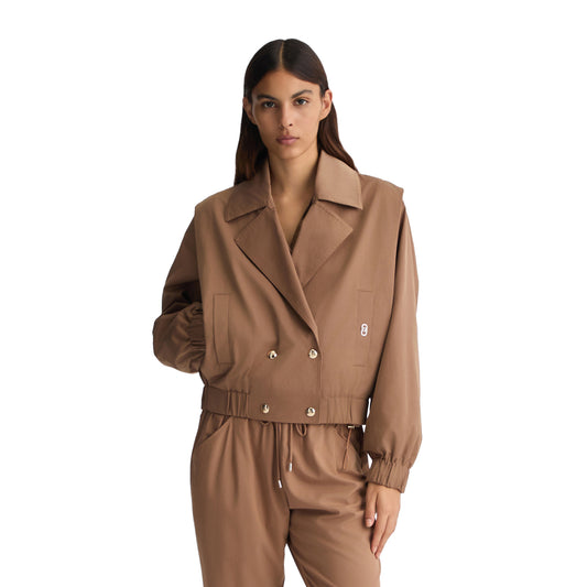 Giubbotto Donna doppiopetto marrone modella frontale