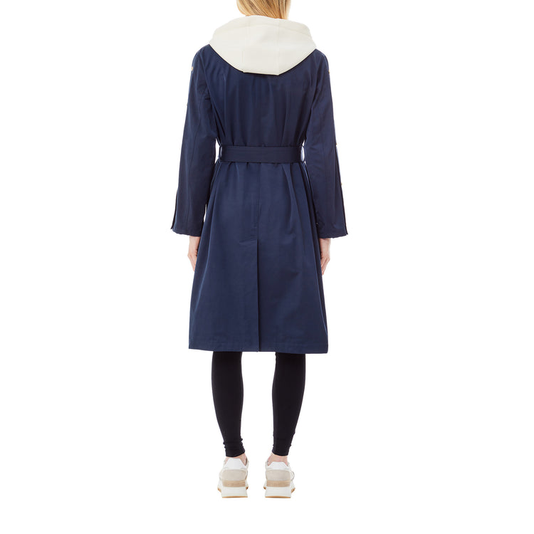 Trench Blu Donna con bottoni sulle maniche modella retro