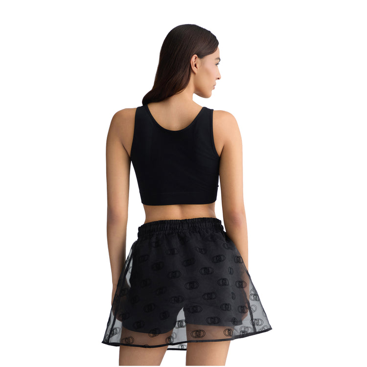 Crop Top Donna in jersey Nero modella retro