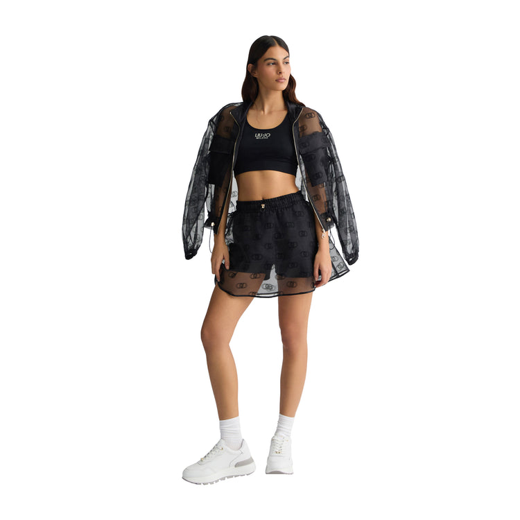 Crop Top Donna in jersey Nero modella intera frontale