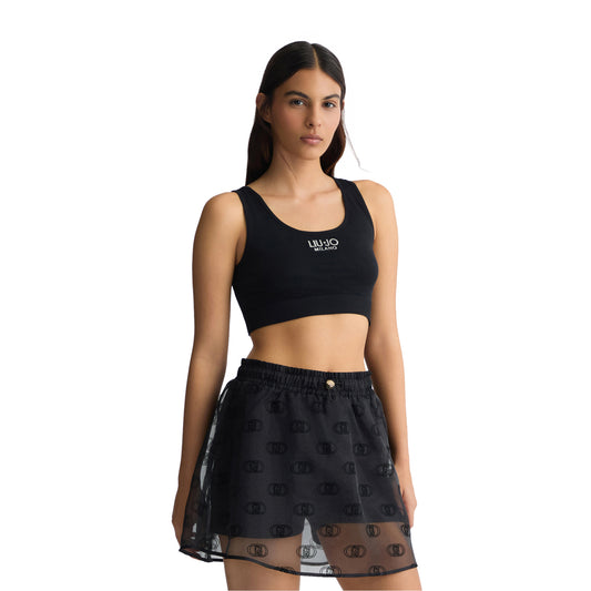 Crop Top Donna in jersey Nero modella frontale