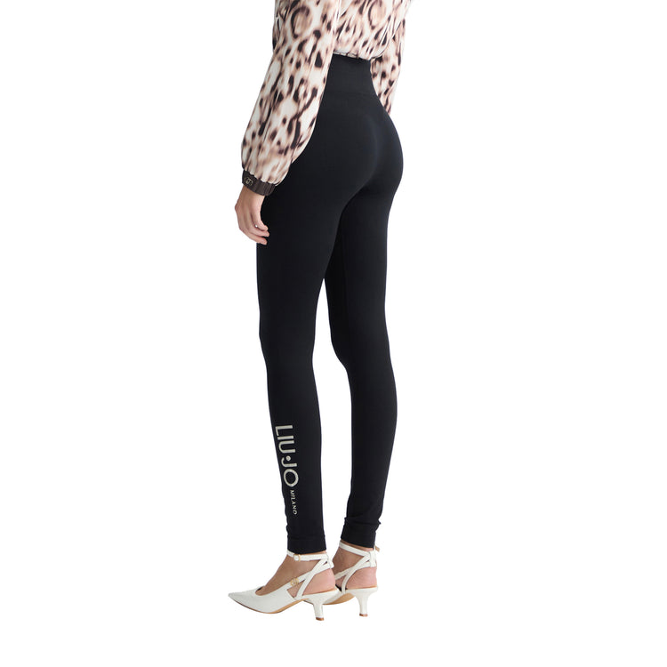 Pantaloni Donna in jersey Nero con logo modella retro