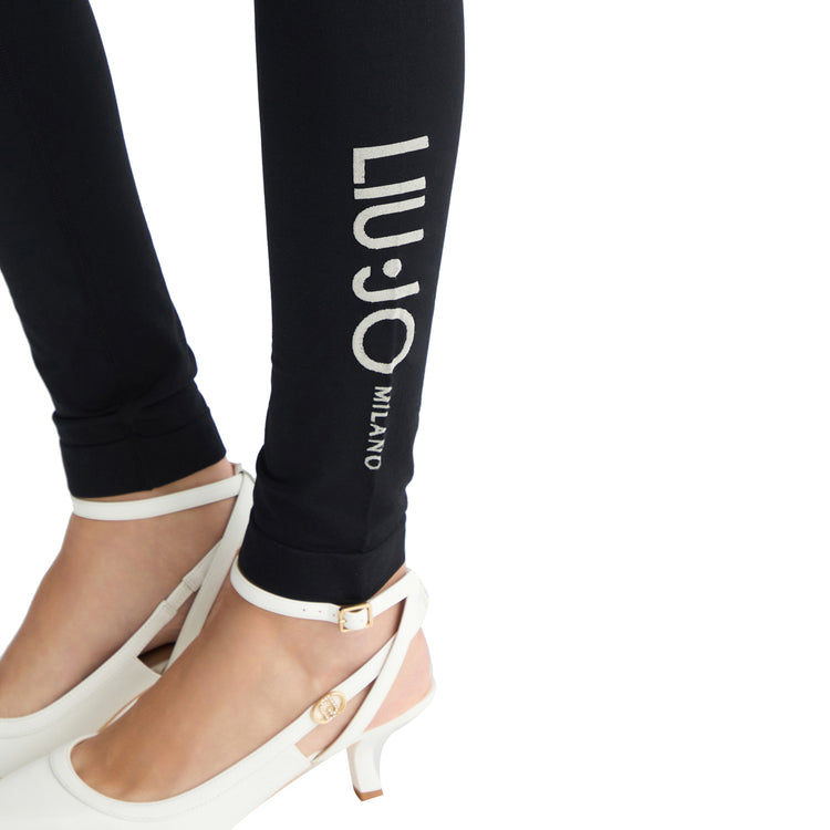 Pantaloni Donna in jersey Nero con logo dettaglio