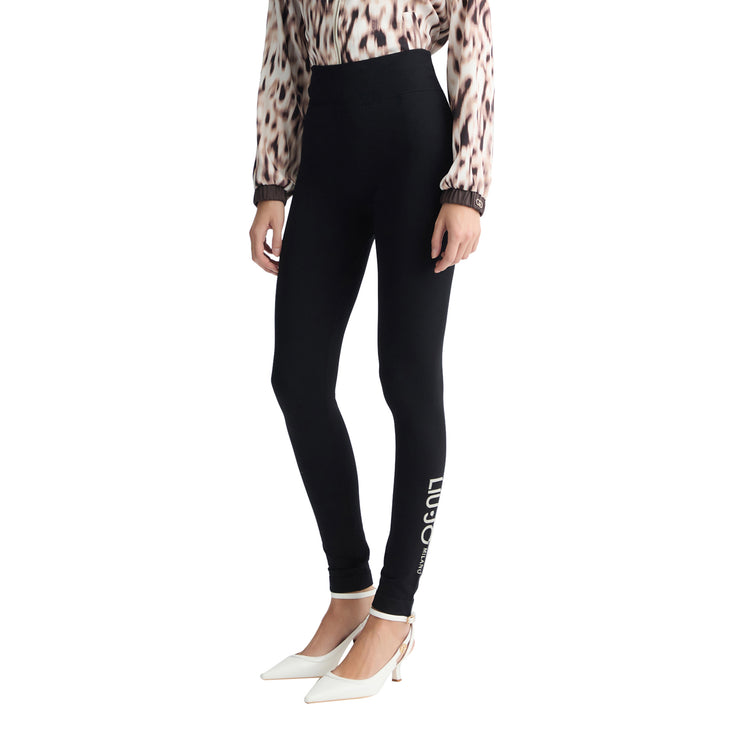 Pantaloni Donna in jersey Nero con logo modella frontale