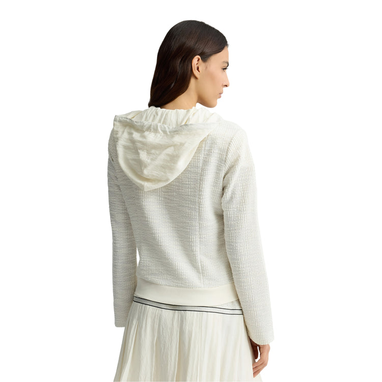 Giacca bouclé Donna con cappuccio Bianco modella retro