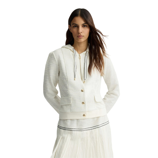 Giacca bouclé Donna con cappuccio Bianco modella frontale