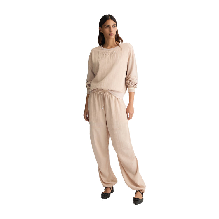 Pantaloni Donna in misto viscosa Beige modella frontale intera