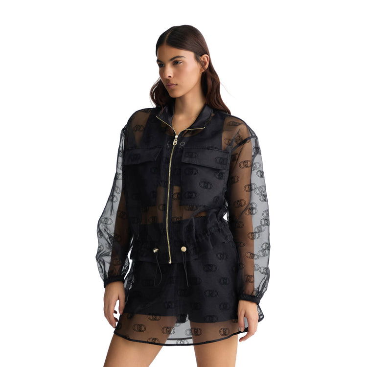Giacca Donna in organza stampata modella frontale