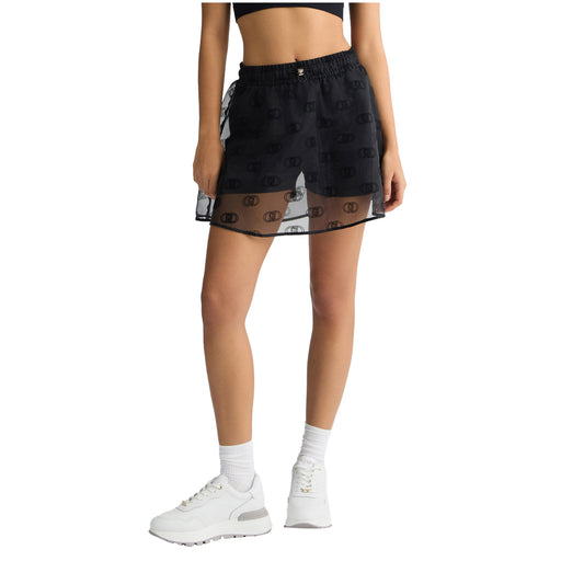 Minigonna in organza stampata modella frontale