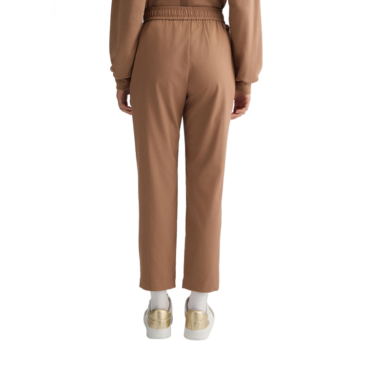 Pantaloni Donna cropped in misto bambù stretch marrone modella retro