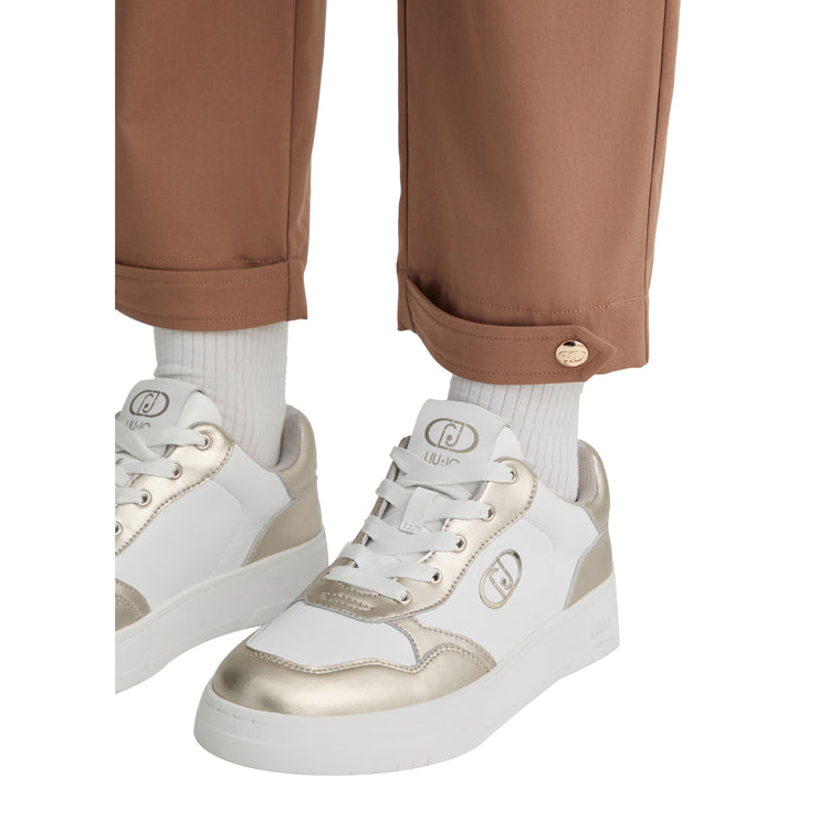 Pantaloni Donna cropped in misto bambù stretch marrone dettaglio caviglia