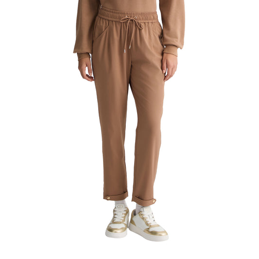 Pantaloni Donna cropped in misto bambù stretch marrone modella frontale