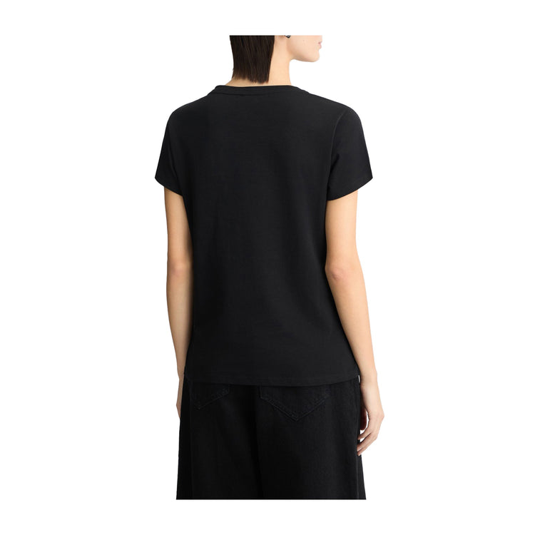 T-shirt Donna nera, in cotone elasticizzato, a maniche corte