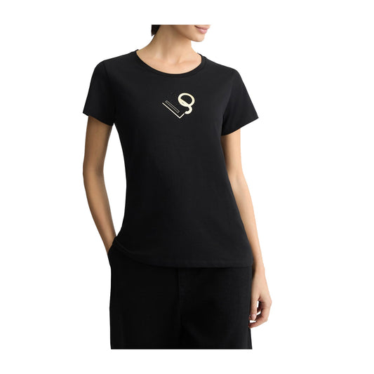 T-shirt Donna nera, in cotone elasticizzato, a maniche corte